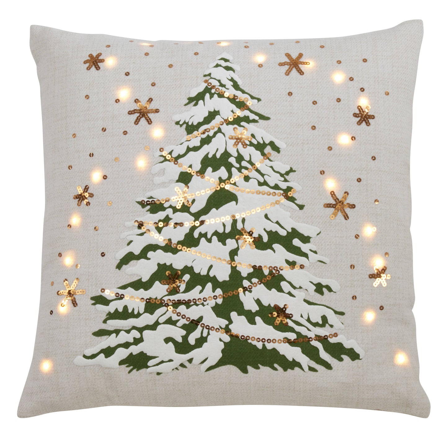 18" Christmas Tree Throw Pillow With LED Lights, White