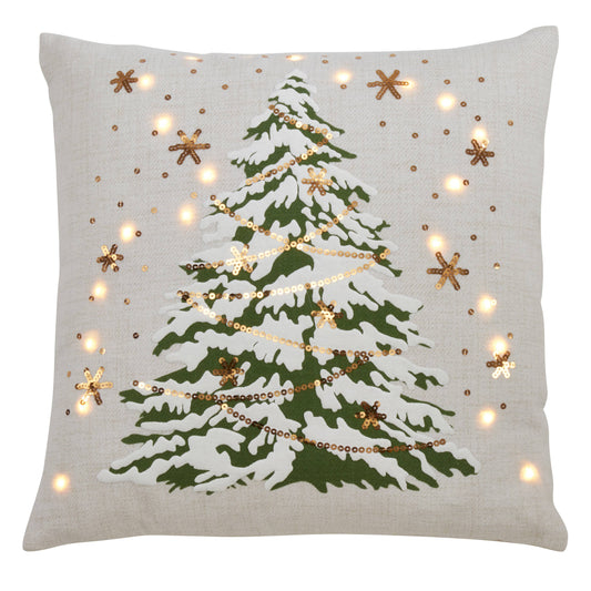18" Christmas Tree Throw Pillow With LED Lights, White