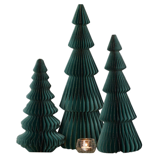 Emerald Green Vintage Folding Paper Trees, Set of 3 (Large)