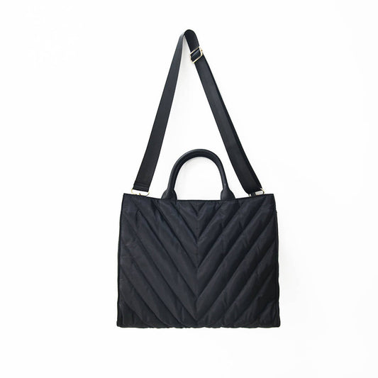 The Carmen | Chevron Stripe Large Puffer Tote: Olive