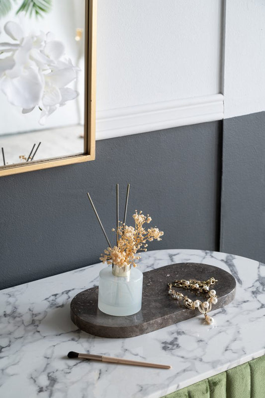 Gray Marble Decorative Oval Tray