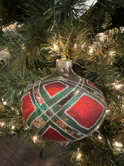 Glass Ornament, Emerald/Red/Silver (Various Styles)