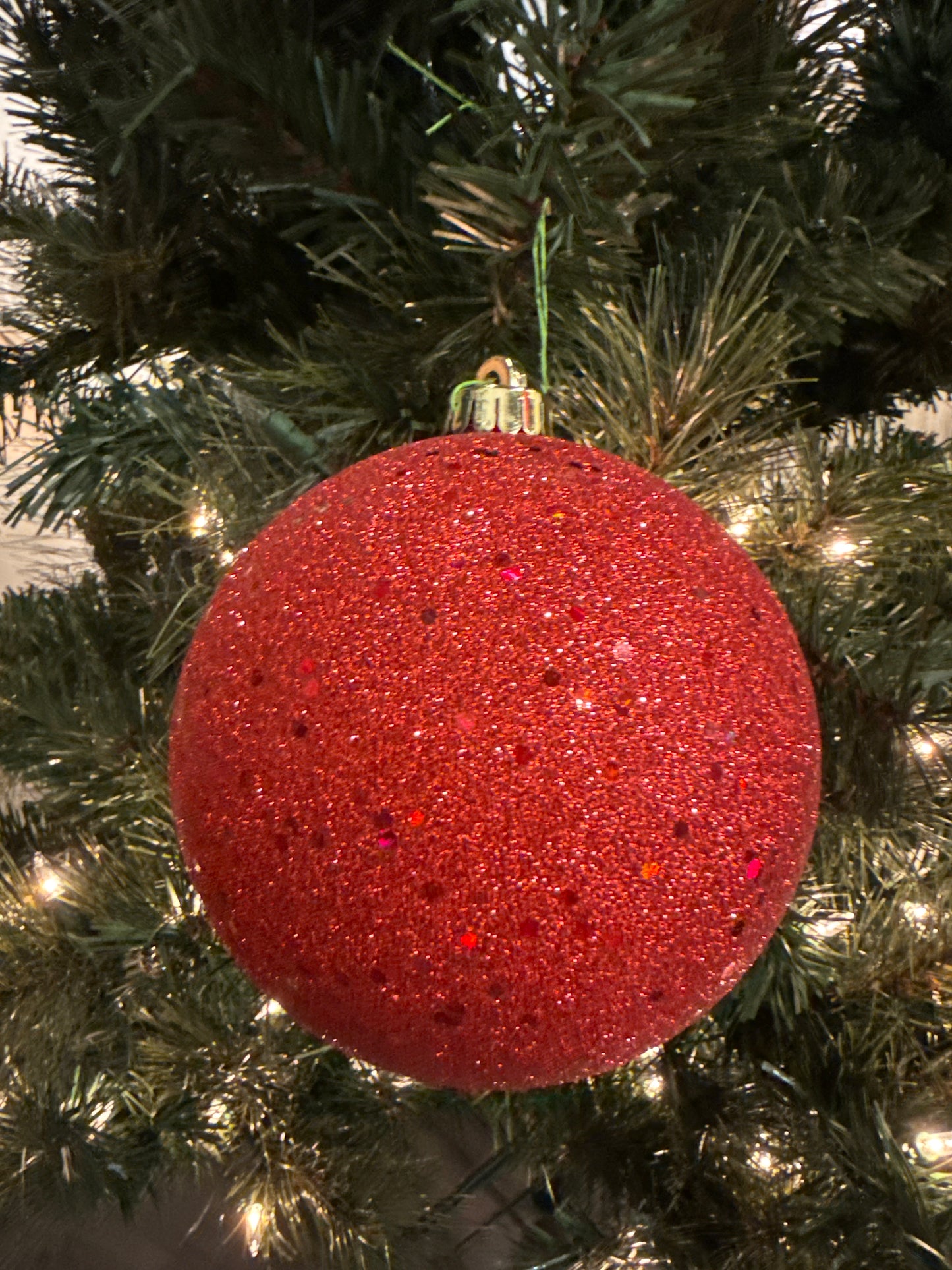 140MM Wired Glitter Sequin Ball Ornament, Red