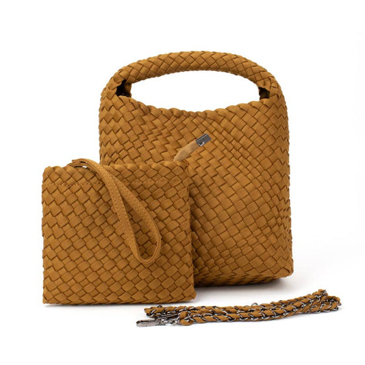 The Chloe | Small Woven Crossbody Tote | 8 Colors: Brown