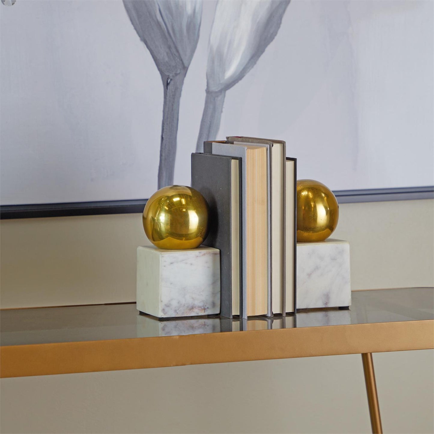 Gold Marble Orb Bookends, Set of 2