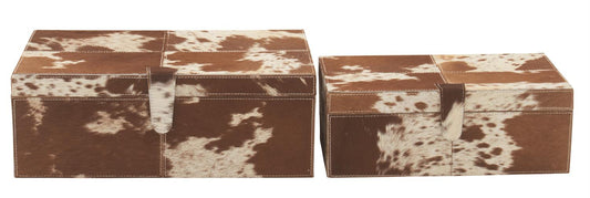 Brown Cowhide Boxes, Set of 2