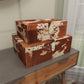 Set of 2 Brown Leather Cowhide Boxes