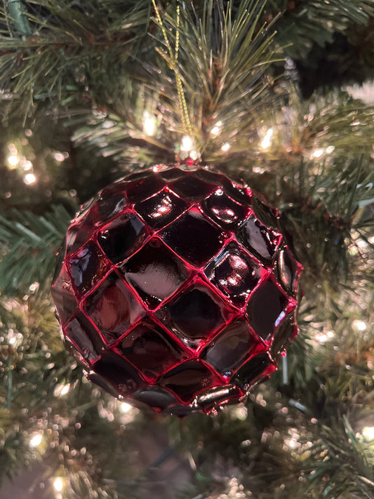 120MM Honeycombed Candy Finish Ball Ornament, Dark Red