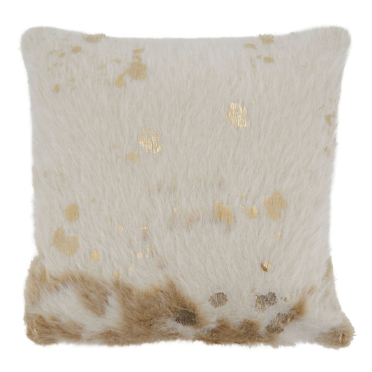 18" Foil Print Faux Cow Hide Pillow, Ivory