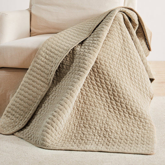Velvet Stitch Quilted Throw Blanket, Taupe