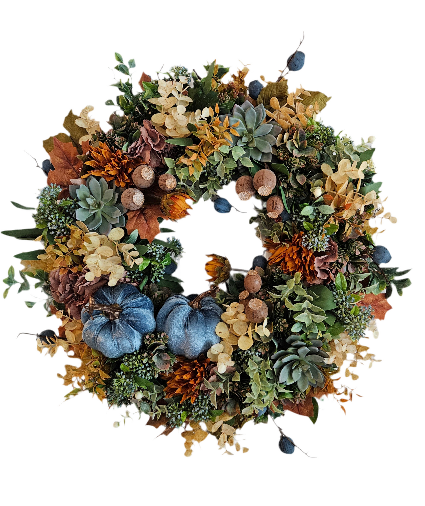 Fall Wreath with Blue Pumpkins