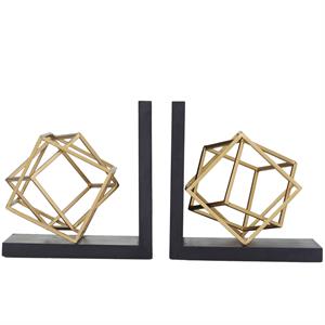 Gold Geometric Cube Bookends, Set of 2