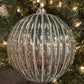 Ridged Mercury Glitter Stripe Ball Platinum Ornament, 140MM, Platinum