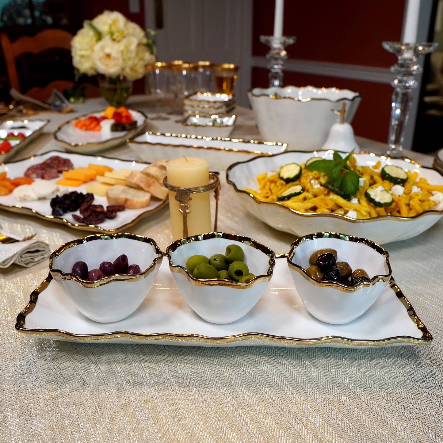 Regency Gold & White Tray w/ Bowls