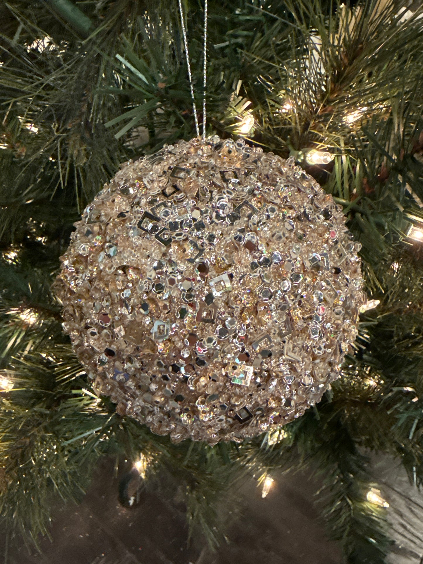 5" Sequin/Bead Ball Ornament, Champagne