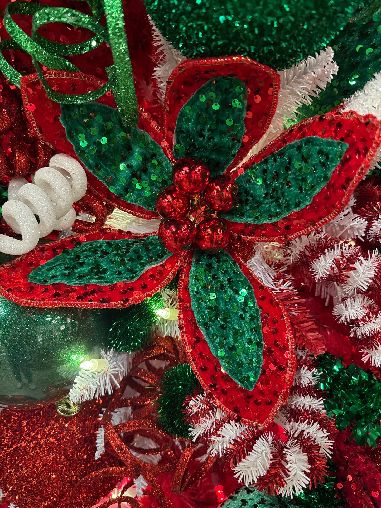 22" Sequin Poinsettia Stem, Red/Green