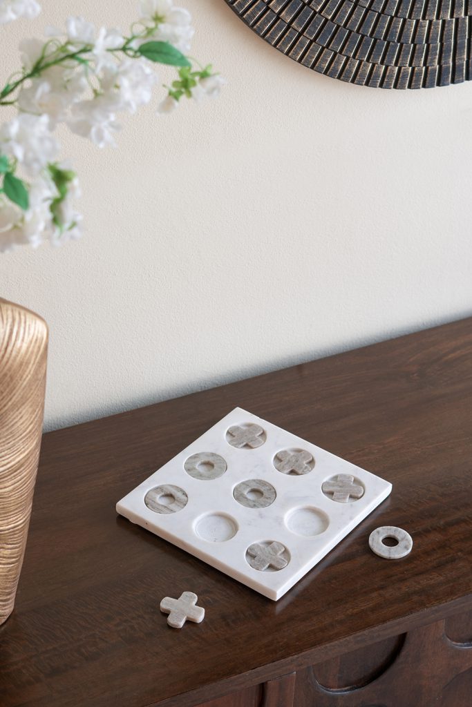 White Marble Tic-Tac-Toe Set