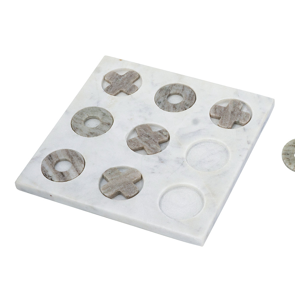 White Marble Tic-Tac-Toe Set