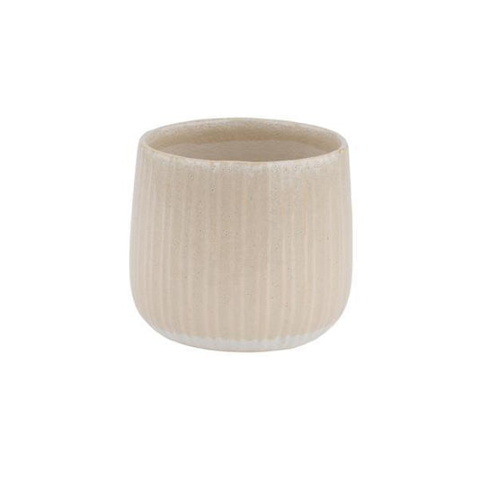 5.5" Ribbed Stoneware Planter, Cream