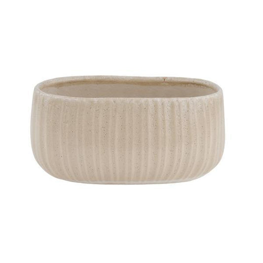 10.25" Ribbed Stoneware Planter, Cream