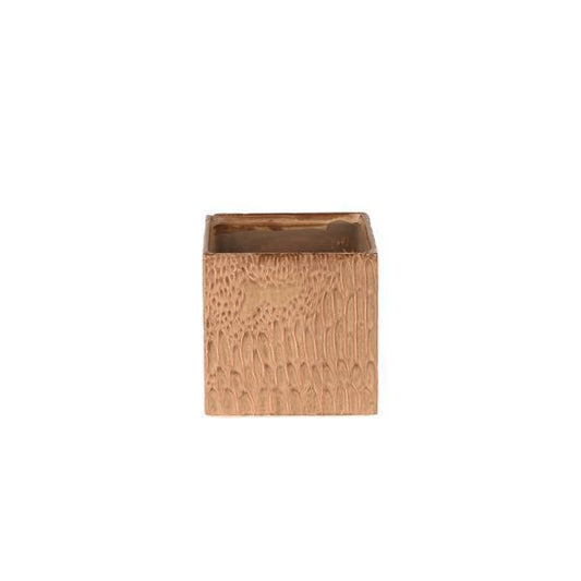 5.25"SQ Grooved Stoneware Cube, Tan