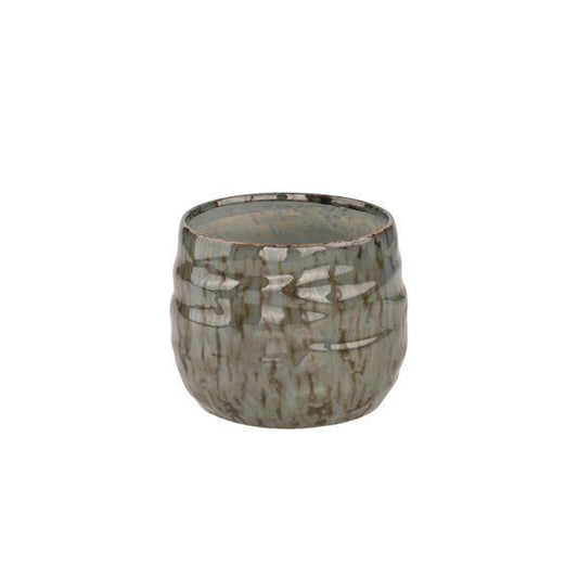 7.25" Grooved Stoneware Planter, Blue/Brown