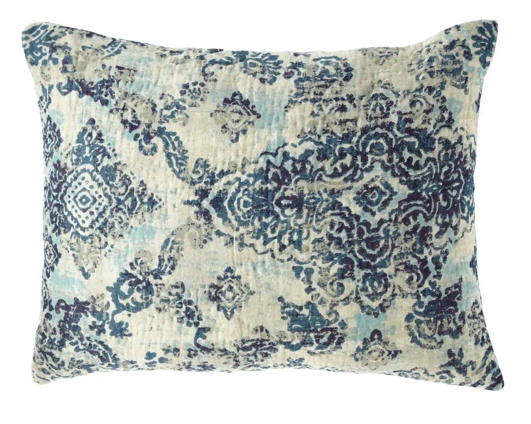 Lyon Damask Comforter, King Blue