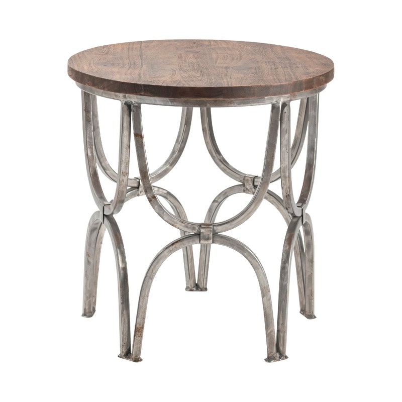 Alicia Mango Wood and Iron Round End Table