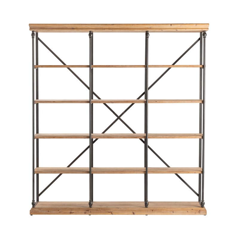 Industrial Wood & Metal Bookcase, 3-Section