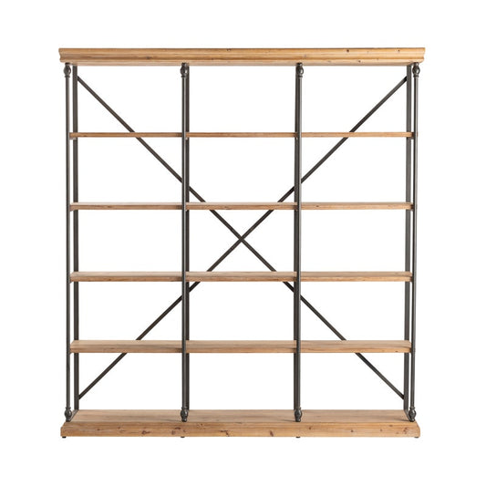 Industrial Wood & Metal Bookcase, 3-Section
