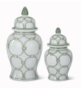 Set of 2 Green/White Ginger Jars