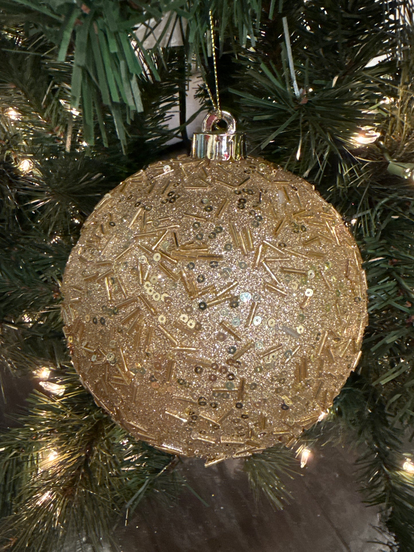 Champagne Beaded Glitter Ball Ornament, 150mm