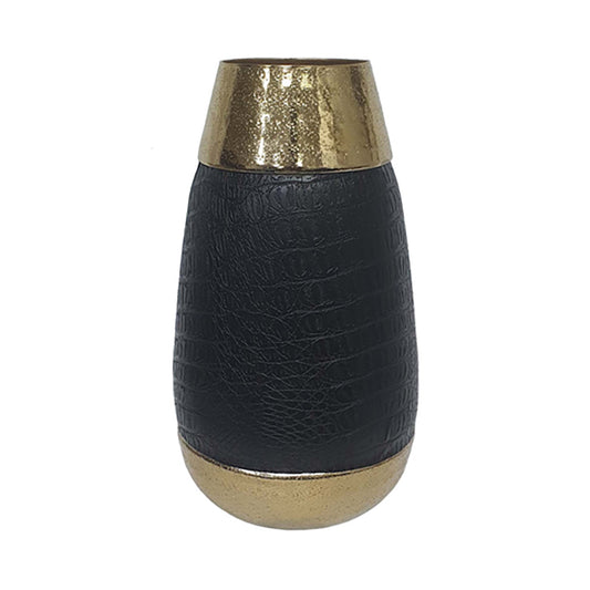 Gold Aluminum Vase w/ Leather