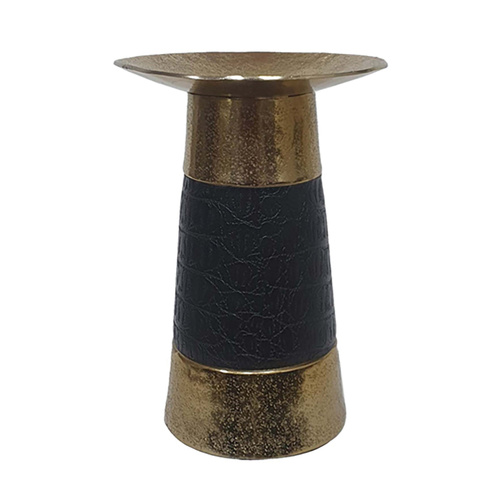 Gold Aluminum & Leather Candle Holder, Small