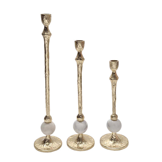 Set of 3 Gold Taper Candle Holders