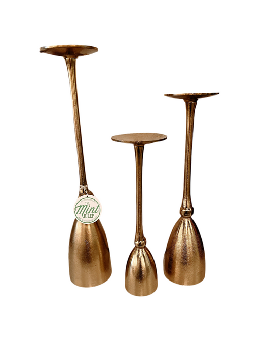Gold Aluminum Pillar Candleholders, Set of 3