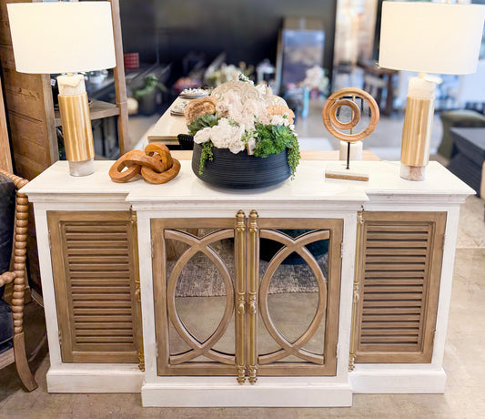 Elsie Two-Toned Mango Wood Breakfront (White & Natural)