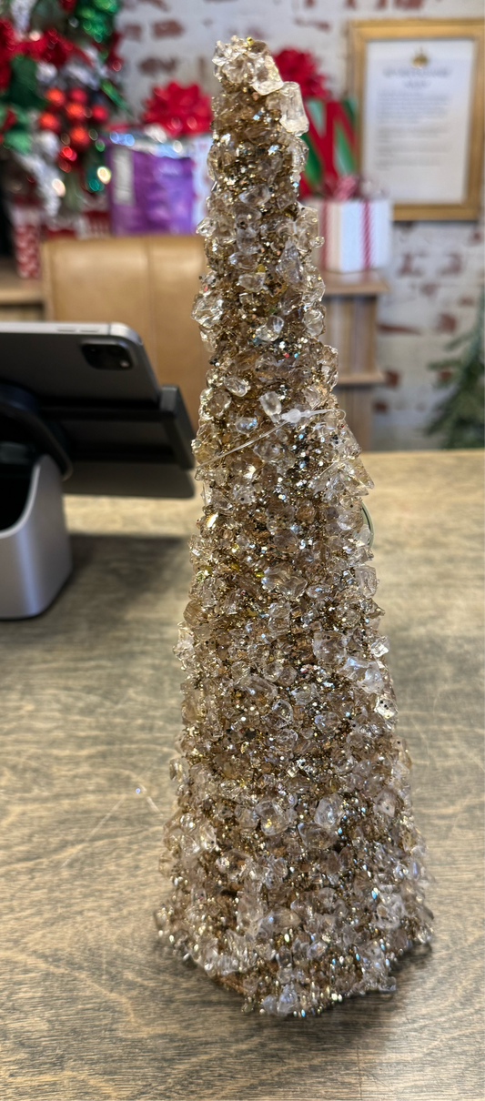 12" Metallic Chunky Iced Cone Tree, Gold