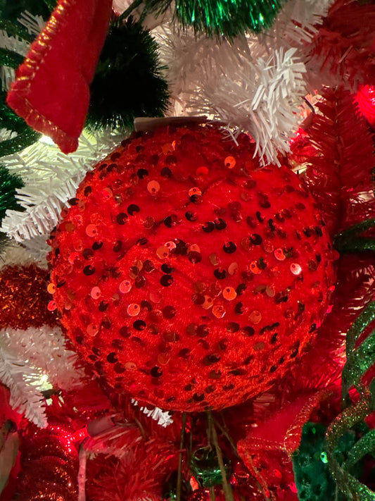 Red Sequin Ball Ornament (Various Sizes)