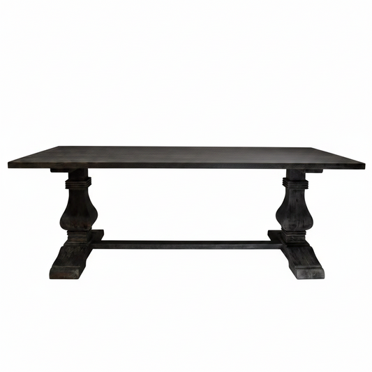 Dark wooden table with a white background