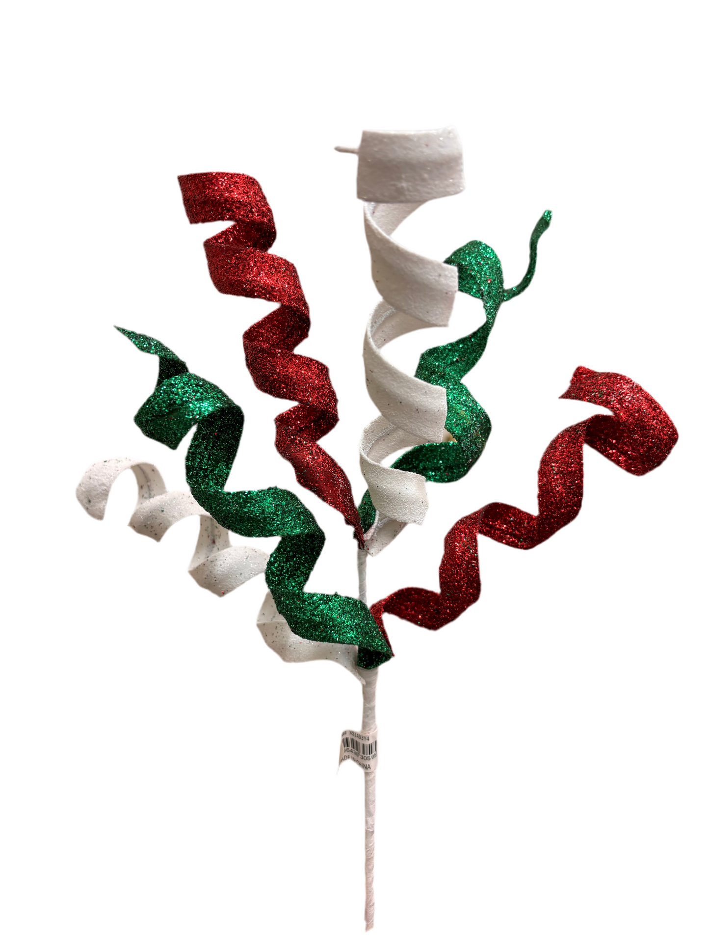 14" Glitter Curl Pick, Emerald/Red/White