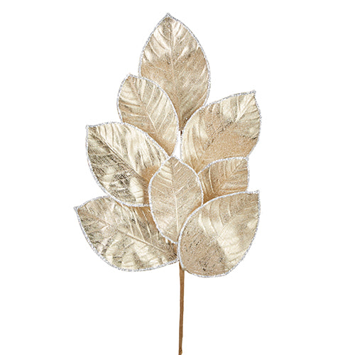 27" Glittered Magnolia Leaf Spray, Champagne