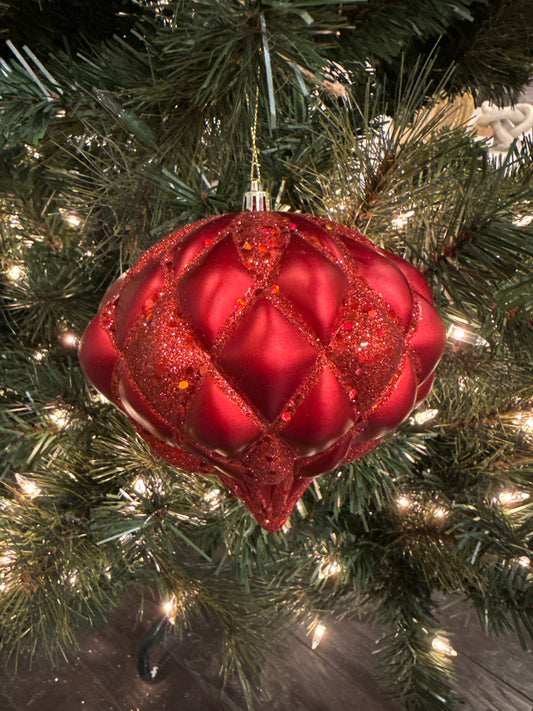 5.7" Red Matte Glitter Diamond Ornament