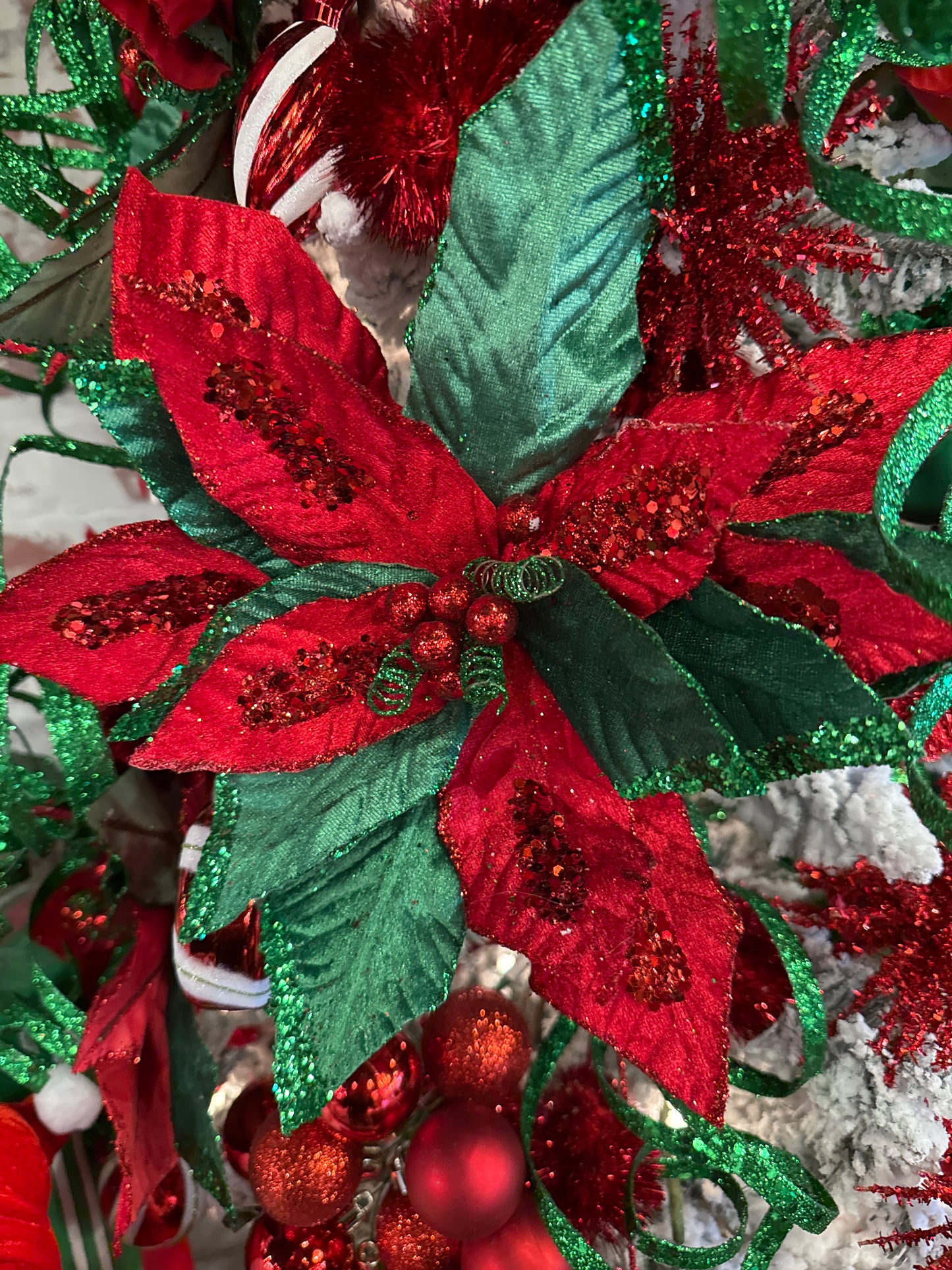 22" Classic Velvet Poinsettia Stem, Red/Green