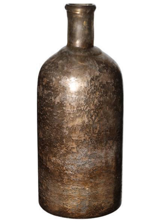 Gold/Brown Foil Glass Bottle Vase, Tall