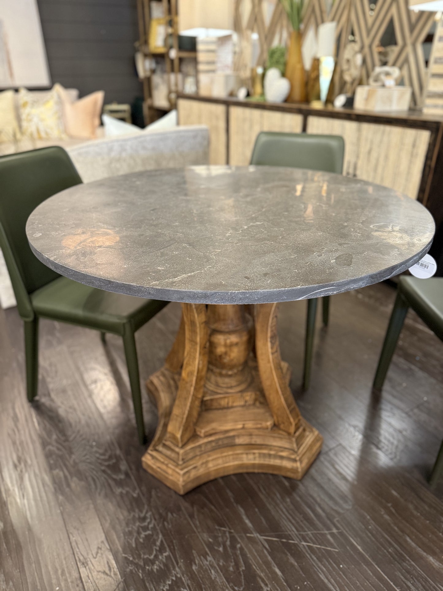 39.5" Eloise Gray Soap Stone & Wood Table