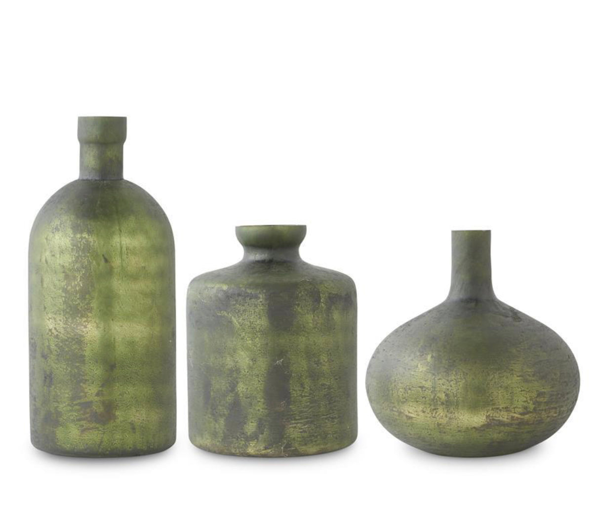 Olive Green Matte Glass Bottle Vase (Grad Sizes)