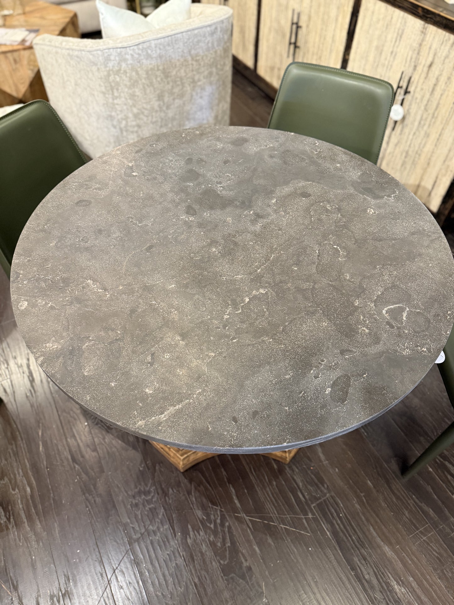 39.5" Eloise Gray Soap Stone & Wood Table