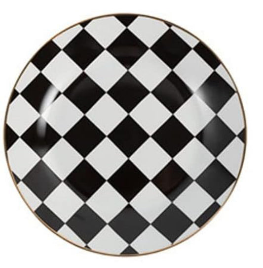 Black and White Checkerboard Ceramic Dinner Plate