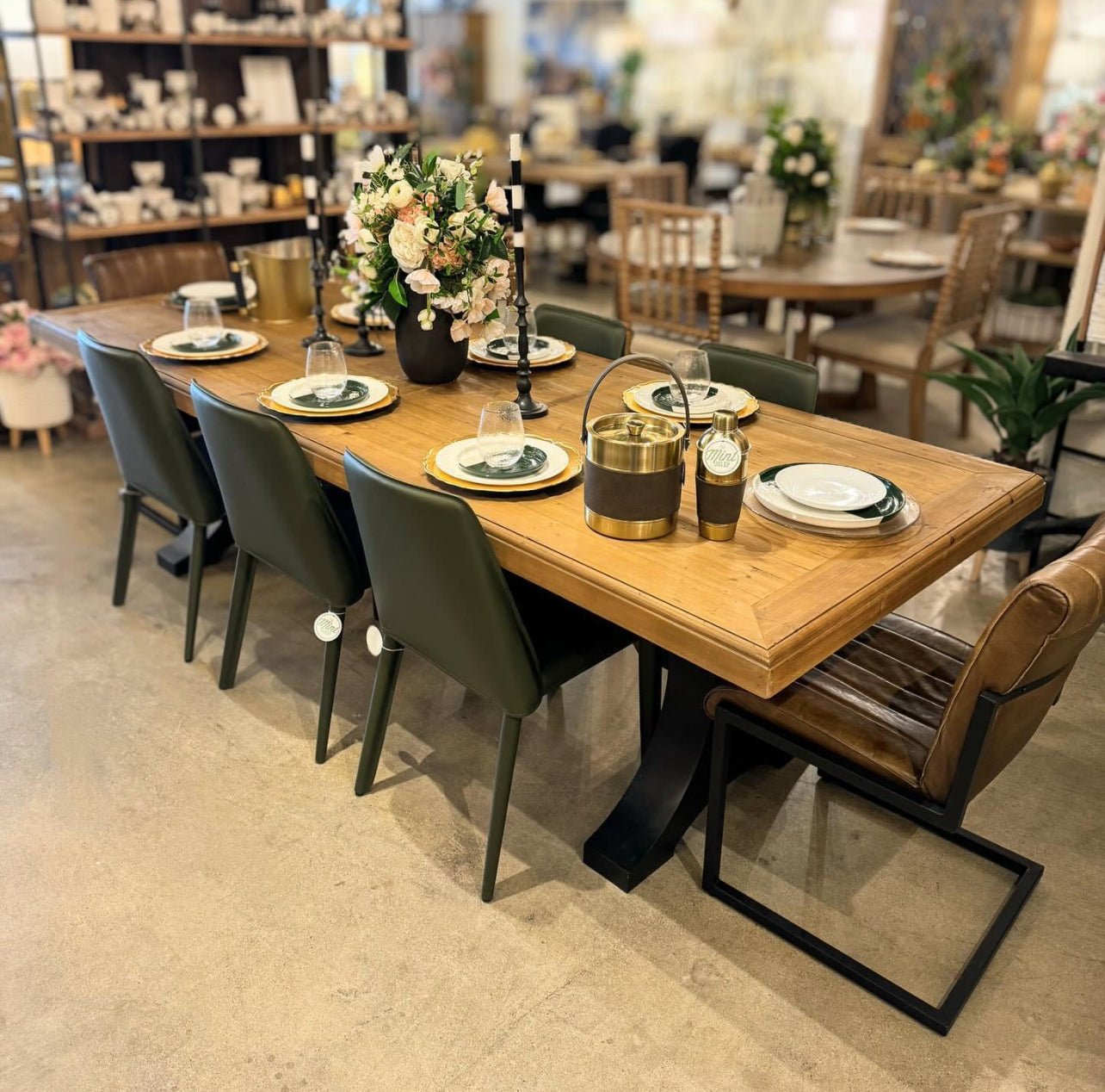 Stetson Elm Dining Table, w/ Black Metal Legs